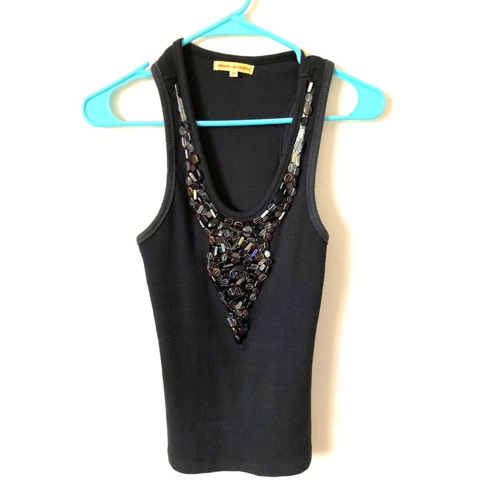 Catherine Malandrino Black Stretch Tank Top Embellished Steer Head Medium - Picture 6 of 6